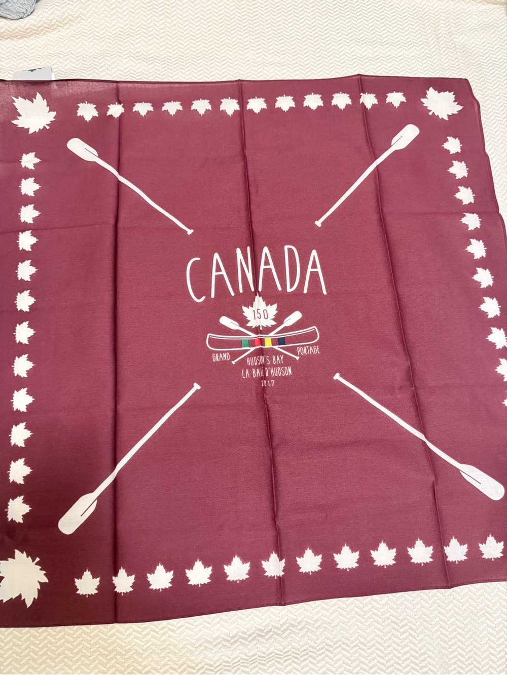 Canada 150th anniversary Maple Leaf Bandana  - Burgundy with White Print